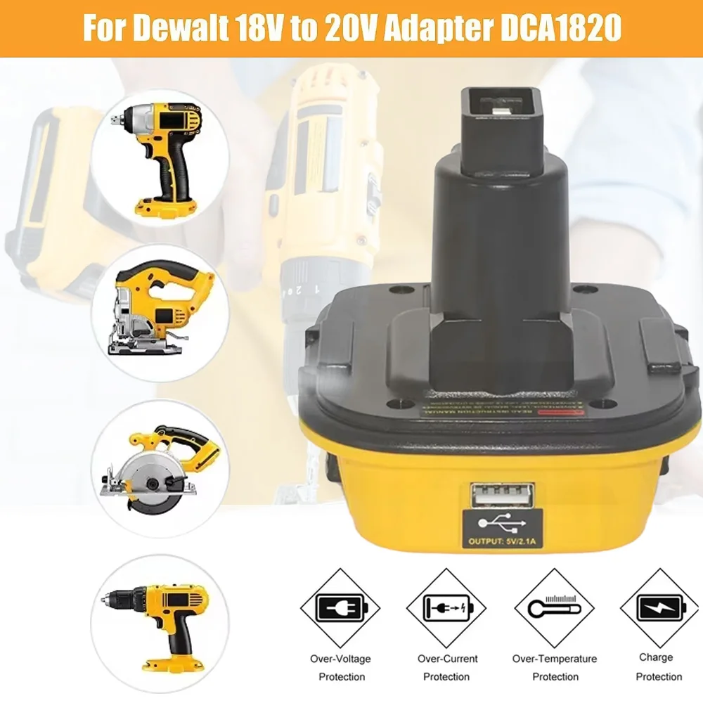 

DCA1820 Battery Adapter USB Output For Dewalt 18V Ni-cd Ni-mh Battery Tools Compatible With 20V MAX Li-ion Battery DCB200 DC9096