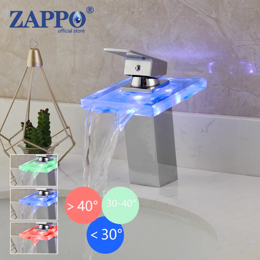

Смеситель для раковины ZAPPO светодиодный, высокий и короткий кран, стеклянный, для ванной комнаты, одна ручка, поток холодной и горячей воды, производит электроэнергию