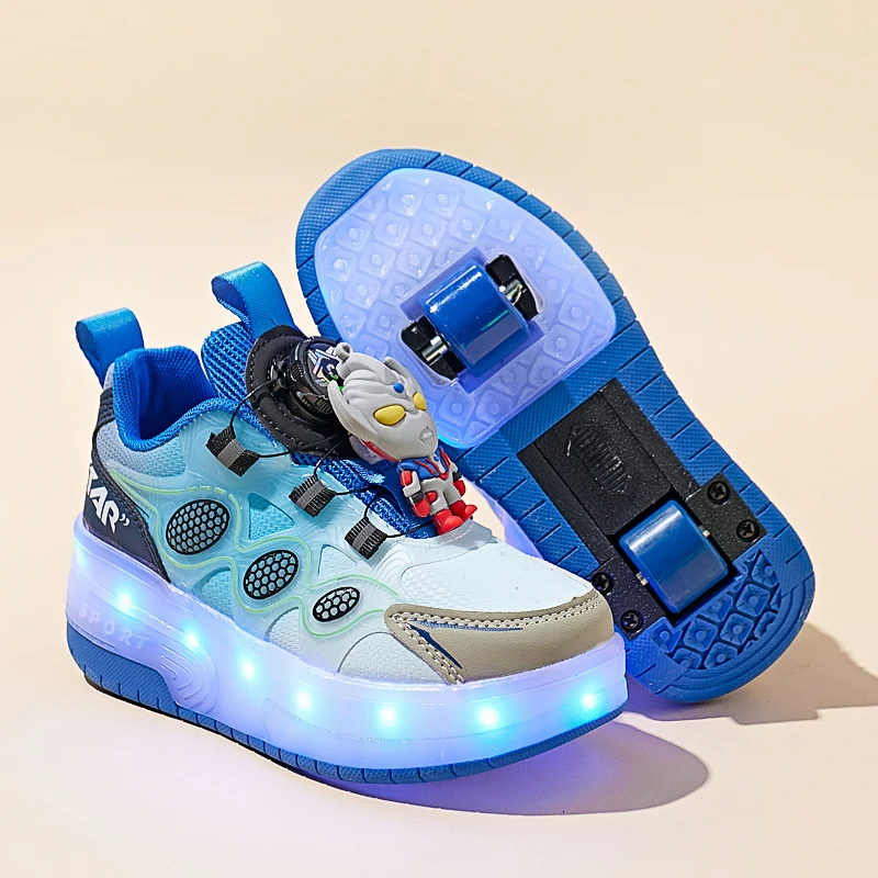 Cute Girls Skate Shoes for Children LED Luminous Shoes Anti Slip Sneakers Outdoor Training Kids Luminous Roller Skating Shoes