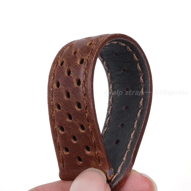 Vintage Cowhide Watchband 18mm 20mm 22mm Breathable Matte&Oil Leather Watch Strap Butterfly Buckle Men Women Universal Bracelet