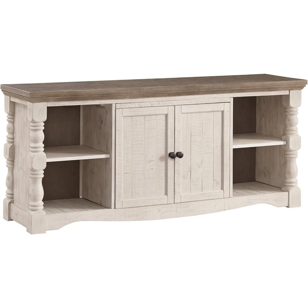 

Havalance Farmhouse TV Stand Fits TVs up to 65", 2 Door Cabinet and Shelves For Storage, Vintage White & Weathered Gray