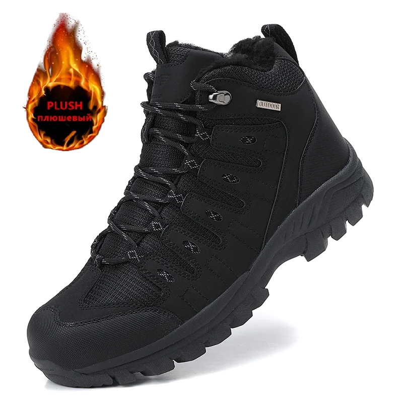 Winter Men's Boots Warm Plush Men's Snow Boots High Quality Winter Non-Slip Sneakers Outdoor Men's Hiking Ankle Boots Work Shoes