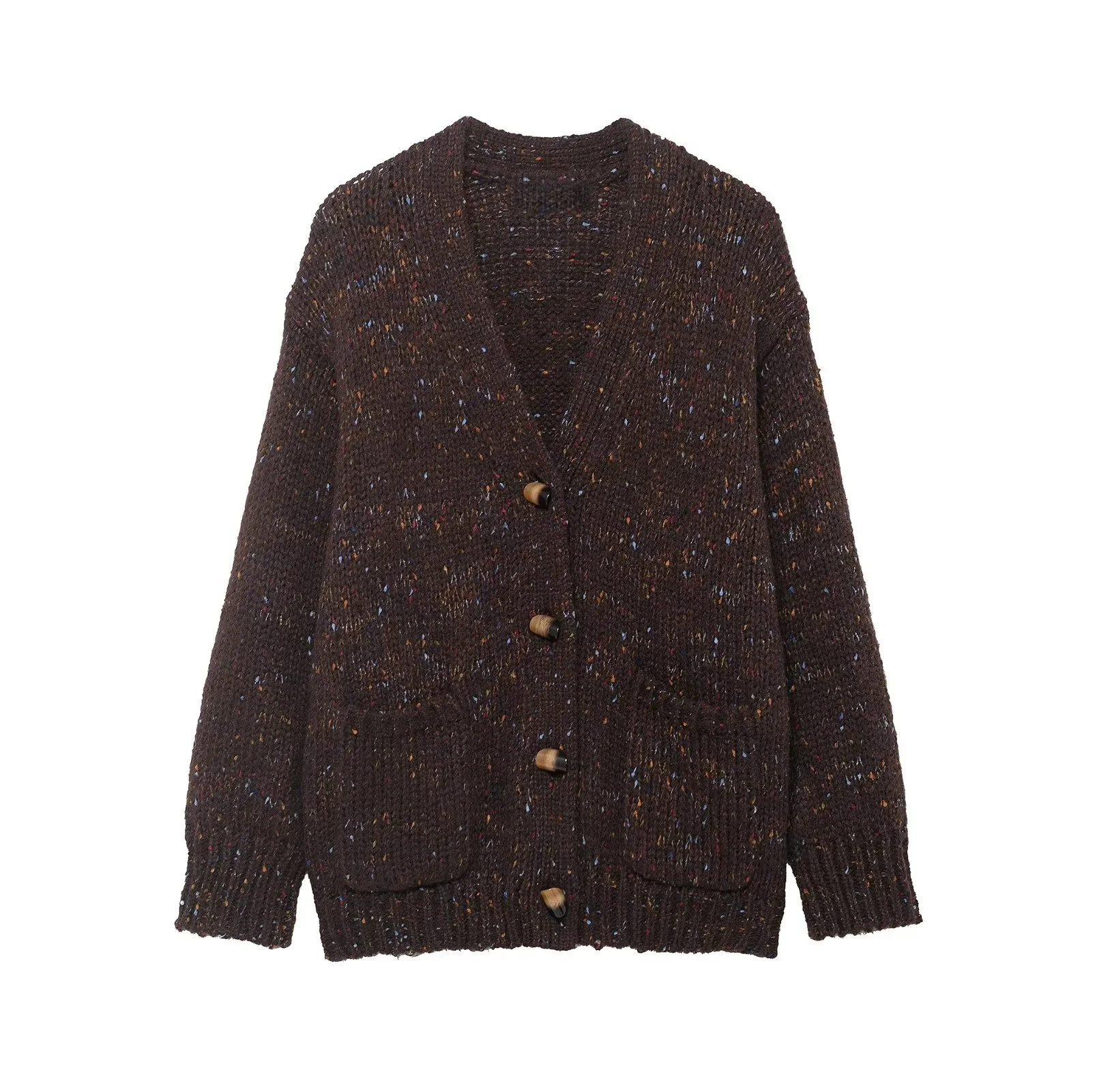 

2025 Winter New Women's Casual Comfortable Versatile Long-Sleeved V-Neck Pleated Knitted Loose-Fitting Jacket