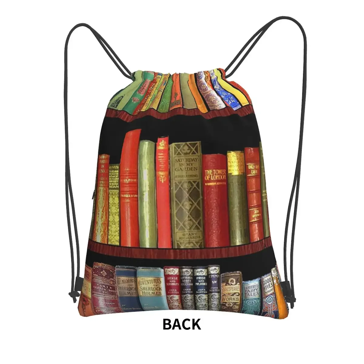 Bookworm Antique Book Library, Vintage Book Shelf Portable Backpacks Drawstring Bag Book Bags For Travel Sport Man Woman