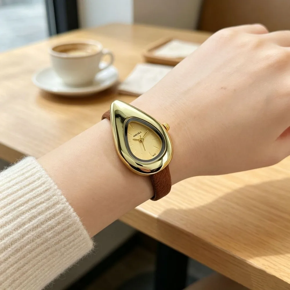 PU Leather Drop-shaped Watches Elegant Luxury Wrist Watches for Women Versatile Precise Quartz Wristwatch Clothing Accessories