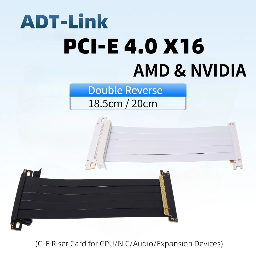 Dual Reverse PCIE Gen4.0 Riser Cable 4.0 X16 18.5cm 20cm for Mini Small ITX Case Video Card Extension Shielded Flexible Lossless