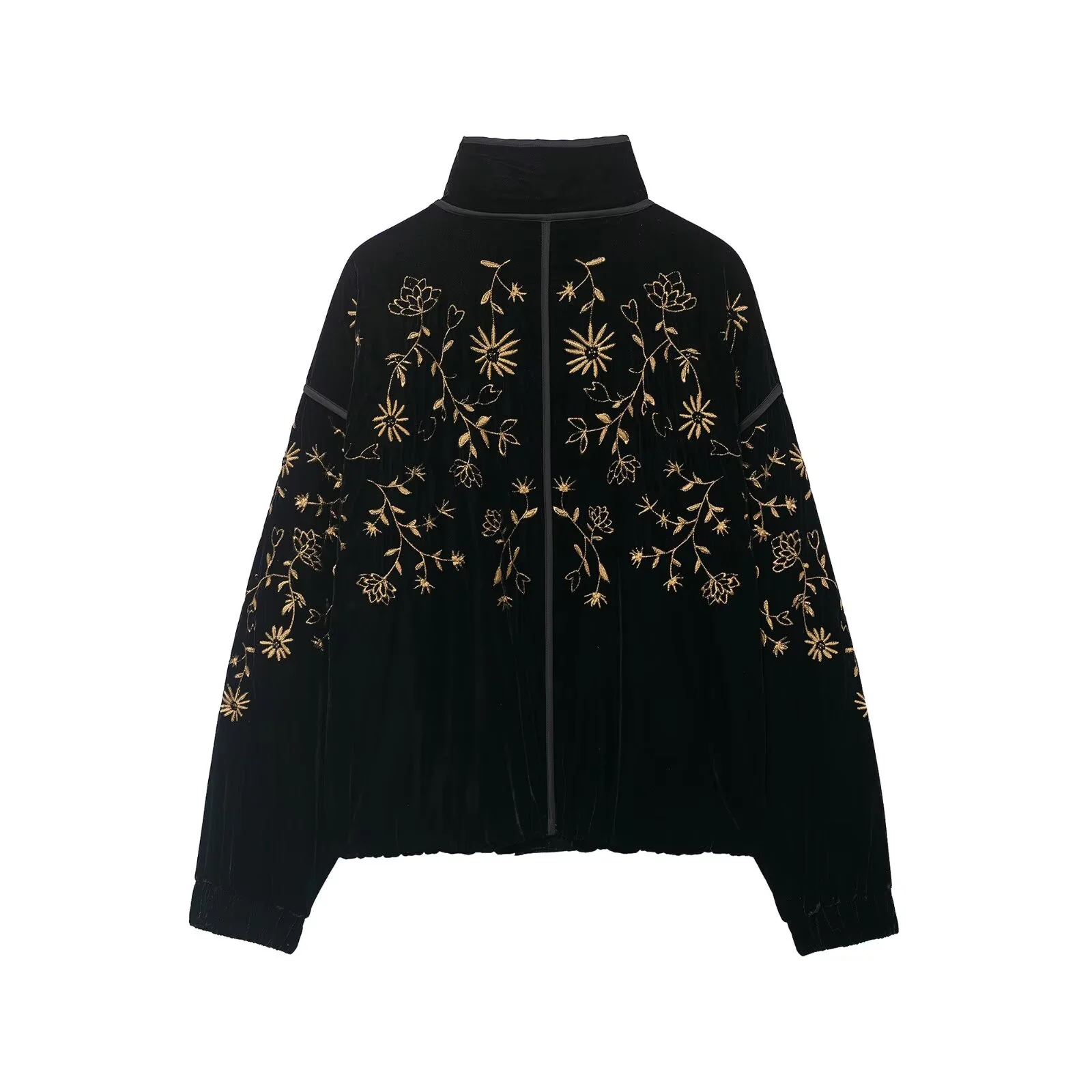 2025 Winter New Women's Fashion Casual Simple Loose Stand Collar Long Sleeve Embroidered Cotton Jacket