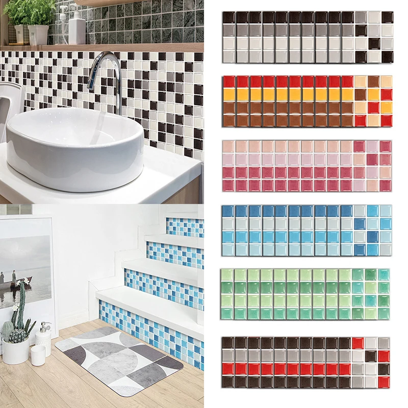 10pcs Mosaic Tiles Sticker Pvc Wall Stickers For Kitchen Bathroom Kitchen Decoration Wall Tiles Decor Tile Stickers Wallpaper