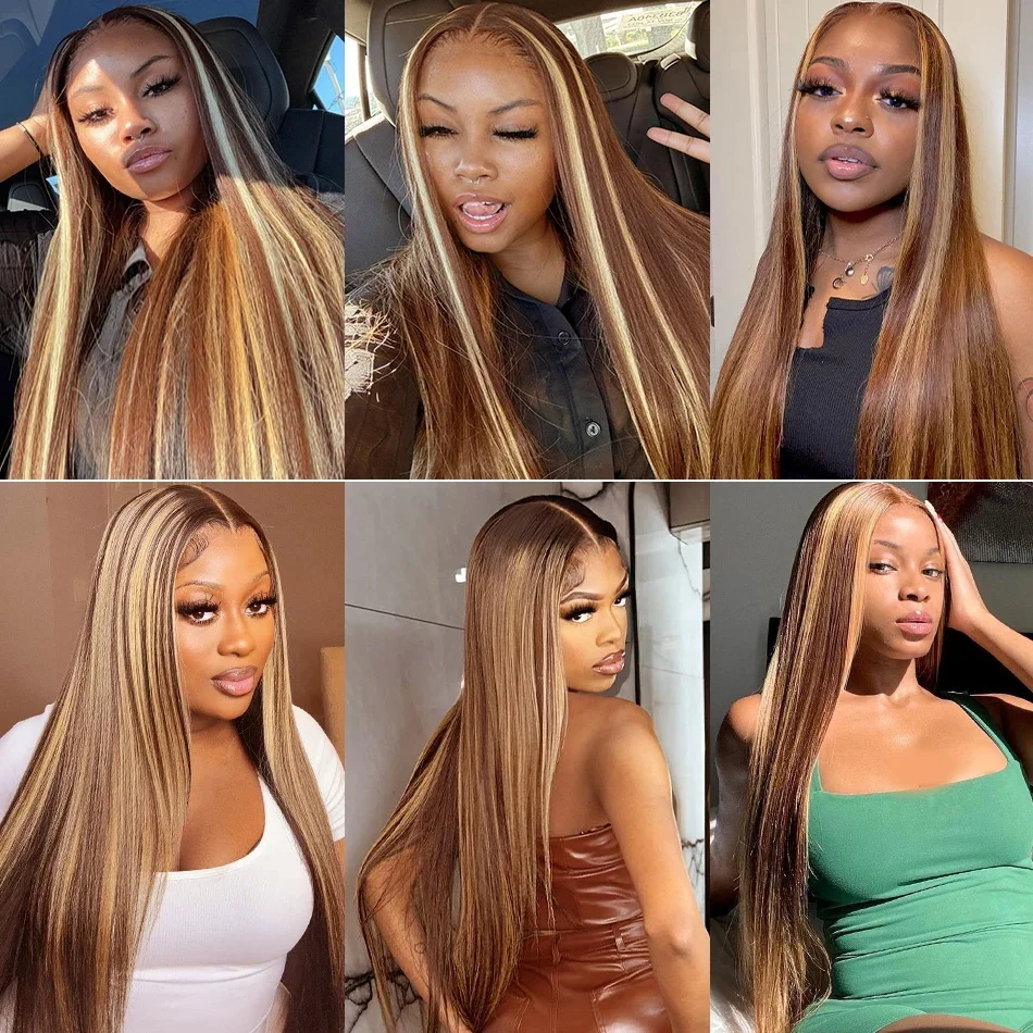 HD 13x6 Highlight Wig Human Hair Honey Blonde Brown Colored Lace Front Wigs For Women Pre Plucked Bone Straight Lace Frontal Wig