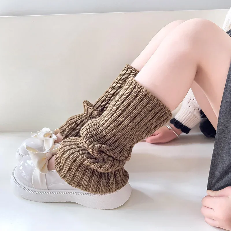 Autumn Solid Color Leg Warmers Middle Tube Socks Knitted Y2K Lolita Style Mid-Calf Socks for Children Girl