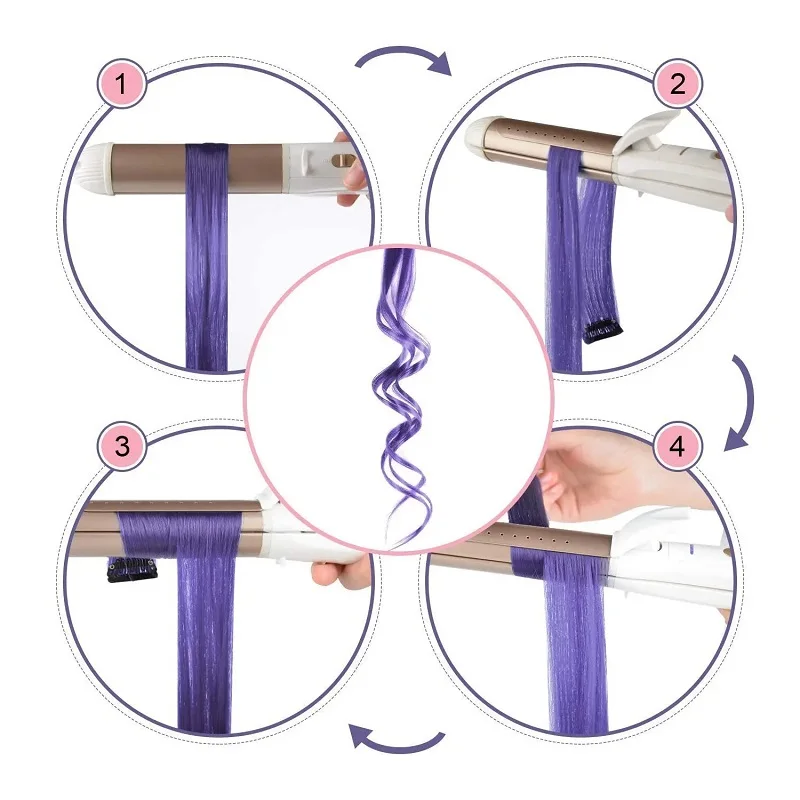 Extensiones de cabello sintético largas y rectas con clip de 22 pulgadas, postizos de alta temperatura, colores arcoíris, accesorios para mujer 5