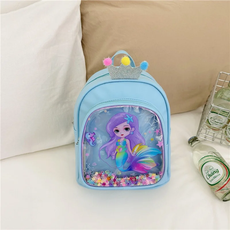 Mochila con corona de lentejuelas para niña, morral escolar de jardín de infantes, bonita mochila de sirena para estudiantes, novedad de 2023