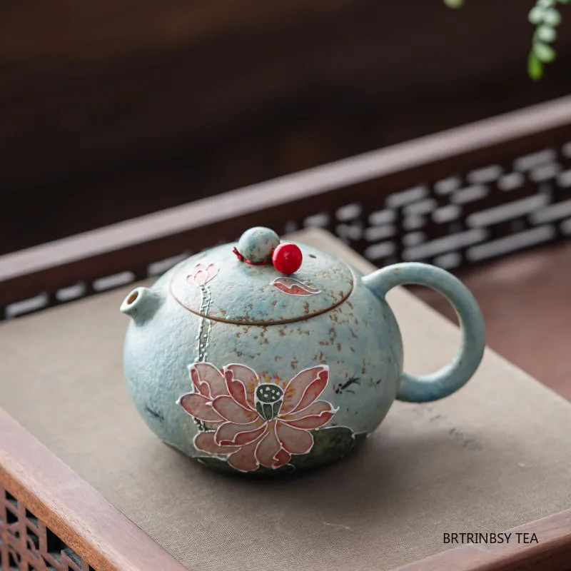 

160ml Chinese Retro Handmad Flowers Teapot Ball Hole Filter Xishi Tea Pot Beauty Tea Infuser Kettle Household Portable Teaware
