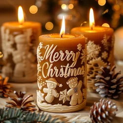 Christmas Candle Silicone Mold DIY Deer Relief Cylindrical Candle Silicone Plaster Ornaments Desktop Decoration Epoxy Resin Mold