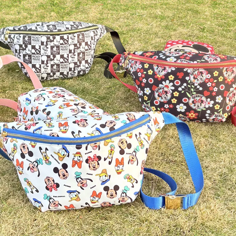 Disney Fanny Pack Mickey Mouse Chest Bags Outdoor Cartoon Flower Children Waist Pack Fanny Bag for Fitness Gym Belt Pouch Par