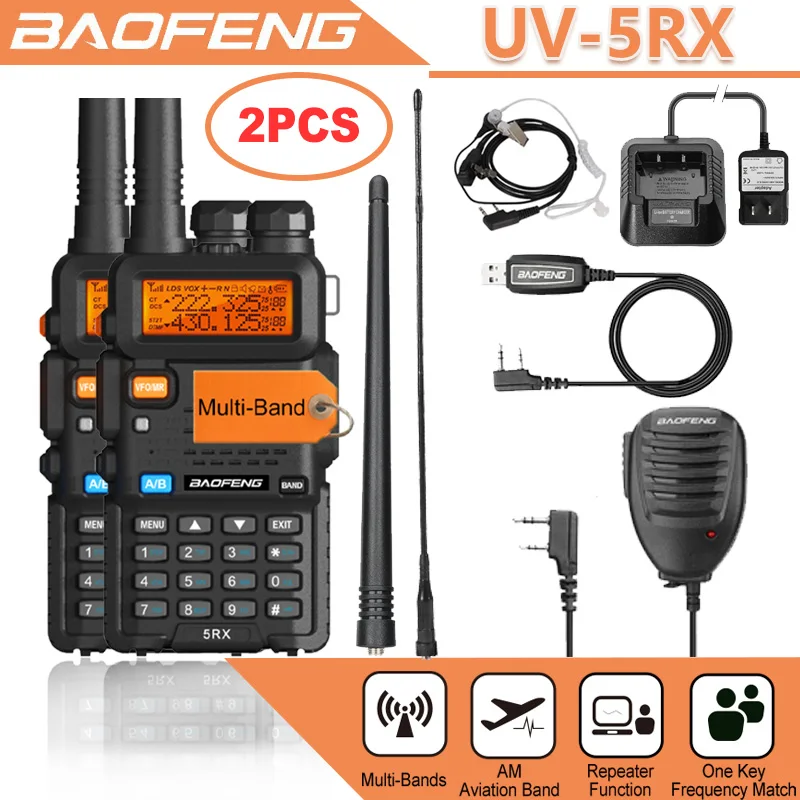 Baofeng-walkie-talkie 5RX 2 piezas, banda de aire inalámbrica, frecuencia de copia, bandas completas, largo alcance, AM/FM, UV-5R, K5, Radio