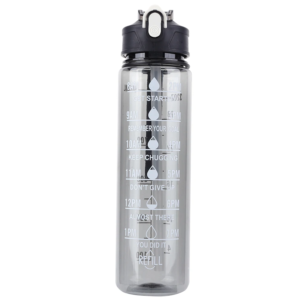 800ml Sports Water Bottle with Straw & Handle Portable Drinking Cup Leakproof Motivational Drinking Bottle for Outdoor Sports