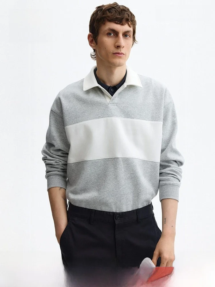 

H&M Spring New Men's Loose Fit Rugby Sweatirt 382 Casual Sle Color Blo Pattern Cotton Polyester Blend