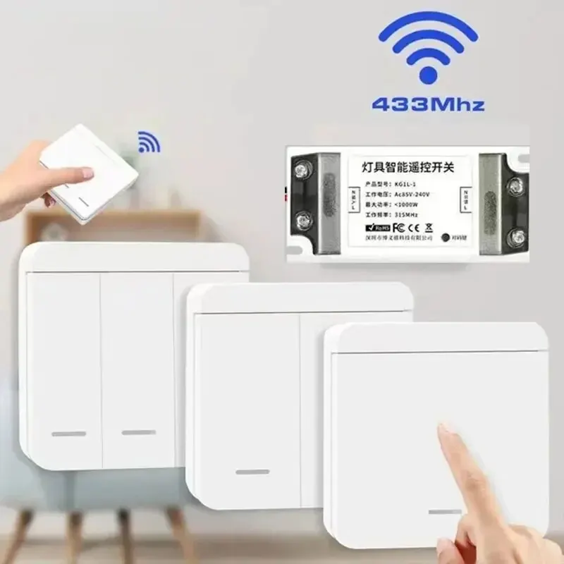 Wireless Switch 433Mhz Movable Wall Panel Switch RF Wall Light Switch AC 110V 220V 30A Remote Control Relay Controller For Lamp