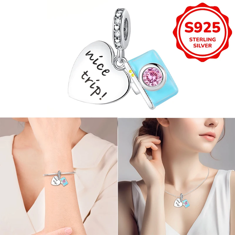925 sterling silver camera travel two-piece pendant compatible with original bracelet, men's and women's DIY jewelry gift