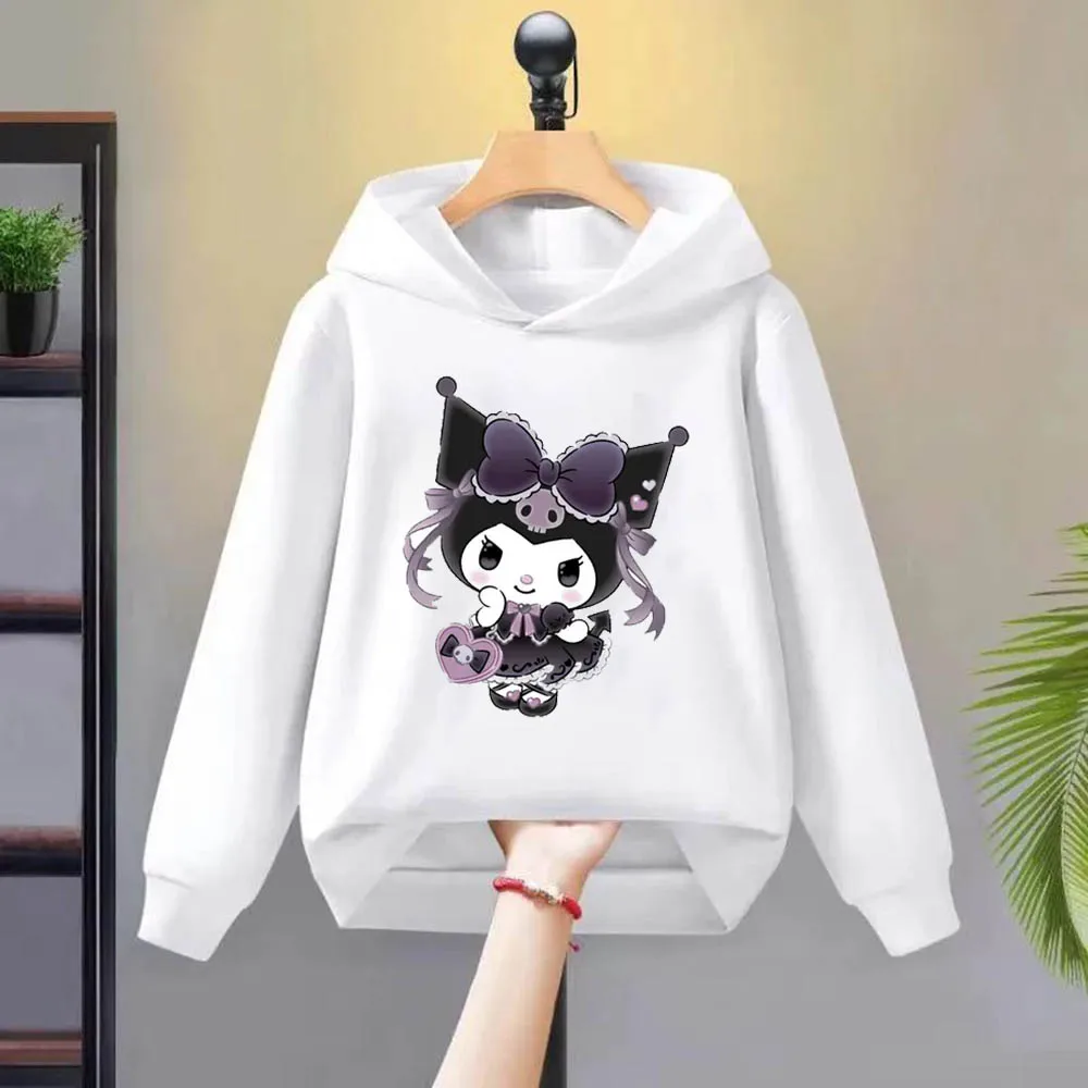 Sanrio Children\'s Hoodie Outdoor Casual Sports Shirt Girls\' Cartoon Printed Kuromi Tops Comfortable Street Autumn/Winter Wear