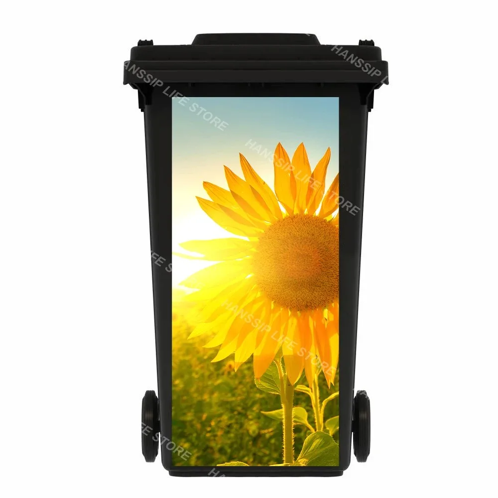 Dense White Daisy Pattern Wheelie Bin Sticker Self Adhesive Anti Scratch Trash Can Wrap for Full Vibrant Outdoor Home Decoration