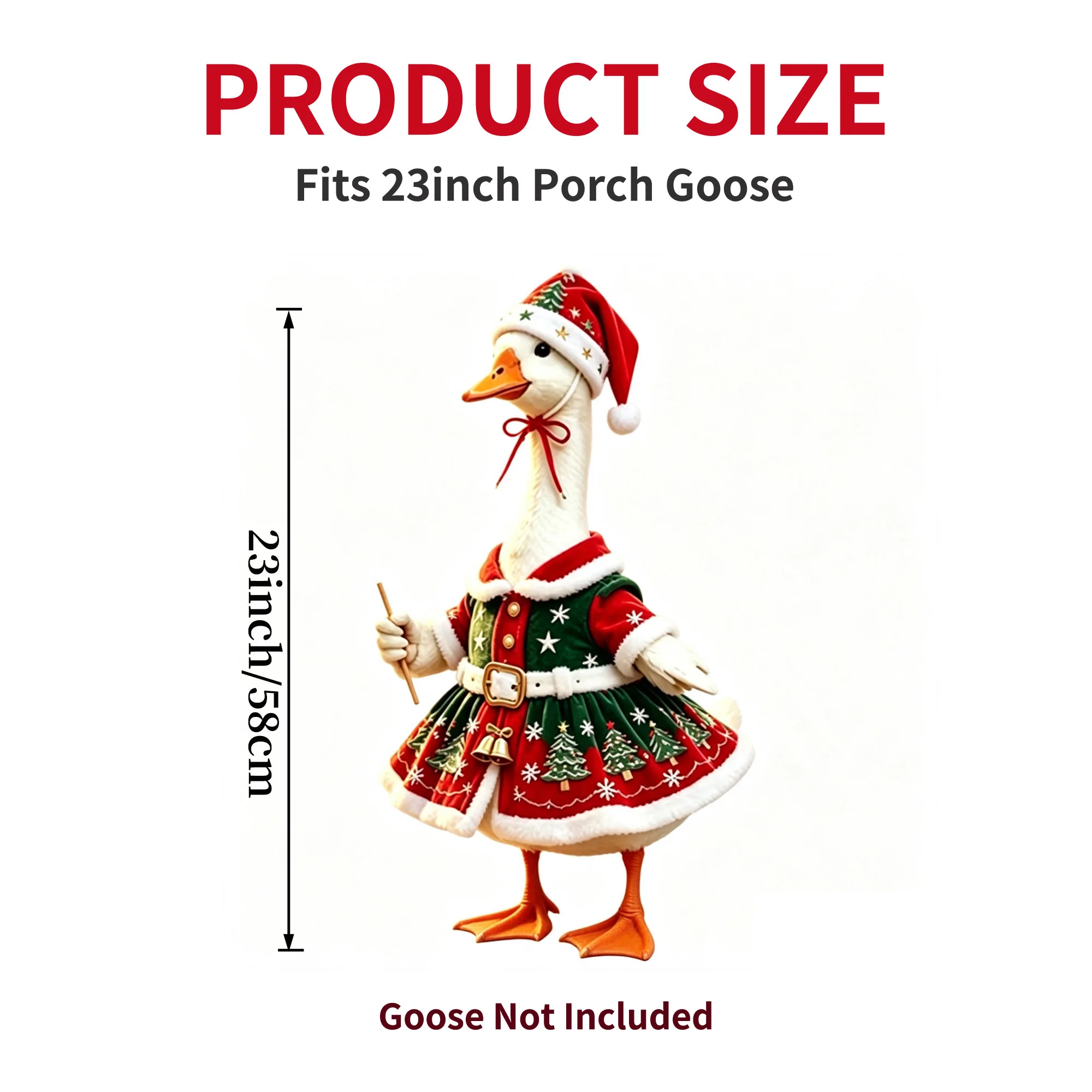 1 Set Red Christmas Style Porch Goose Outfit, Cute Goose Costume with Hat & Colorful Christmas Tree for 23inch Porch Goose