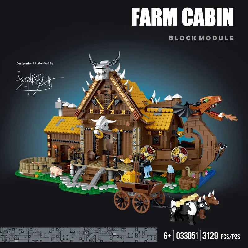 2024 New Farm House Model Building Blocks LED Middle Ages Building case in legno Vikings Home Toy Bricks Friend regali per bambini