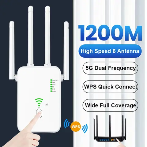 1200Mbps 무선 와이파이 리피터, 와이파이 신호 부스터, 2.4G 5G 와이파이 범위 확장기, 802.11ac 기가비트 와이파이 증폭기, WPS 라우터
