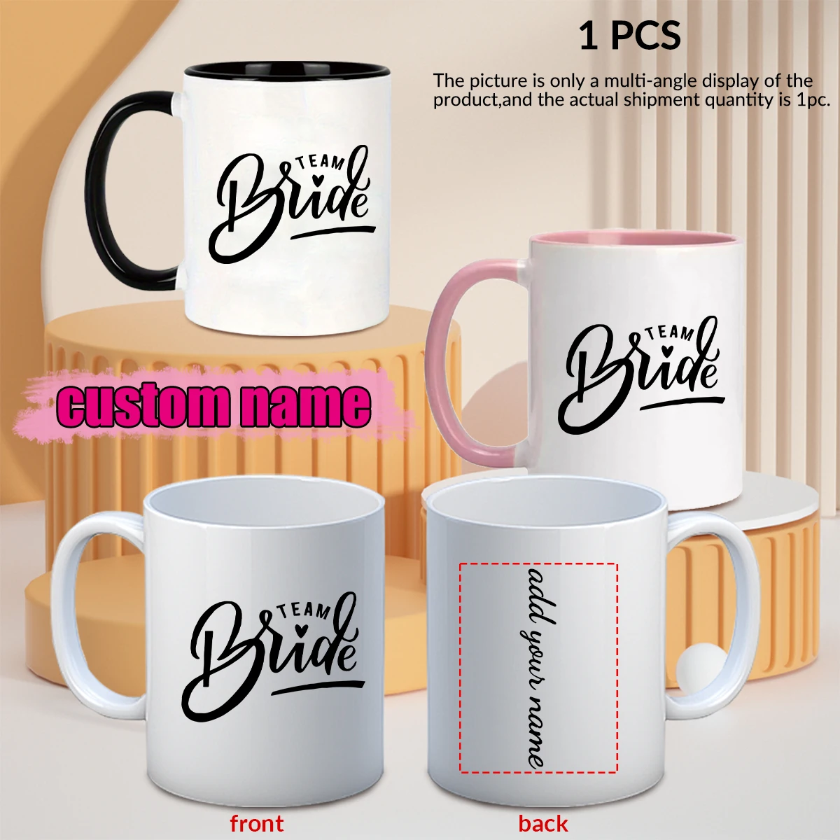 11oz Customized Name Print Bride Ceramic Cup with Handgrip Wedding Party Gift Hot Insulated Get Married Gift Drink Cup Water Mug