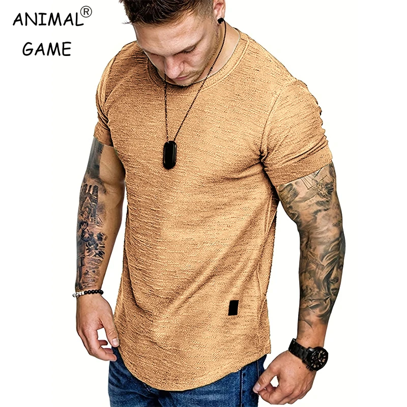 Summer Mens Lightweight T-shirt Short Sleeve Jogging Basic Solid Collar Crew Neck Tshirts Sport Tops