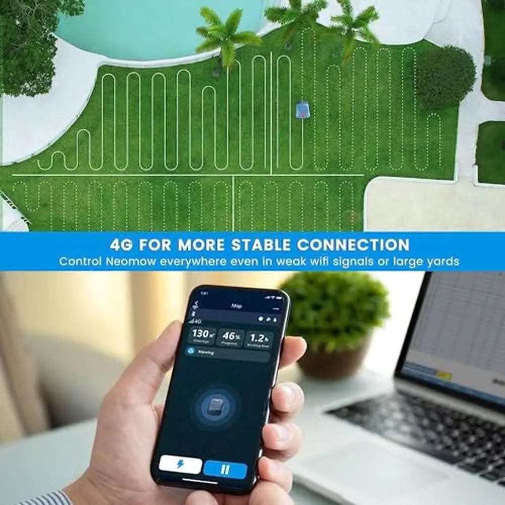Smart Robotic Lawn Mower Remote Control 4G/WIFI/Bluetooth Anti-Lost 22V/4,4Ah Auto Recharge Mower 1/4 Acre Coverage