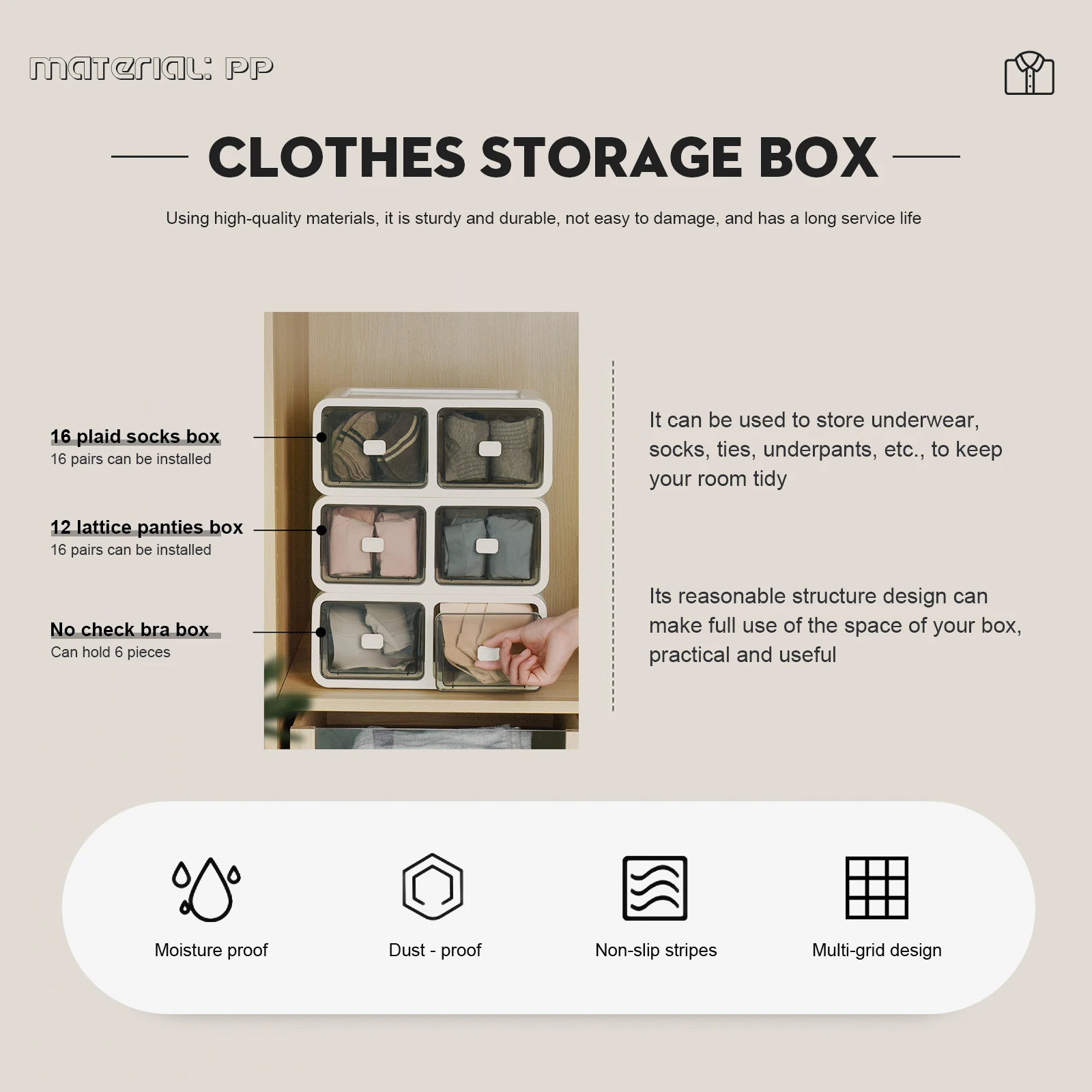 

Underwear Storage Drawer Wardrobe White Simple Sock Tie Closet Sock Case ganizer Home Storage Solution PP