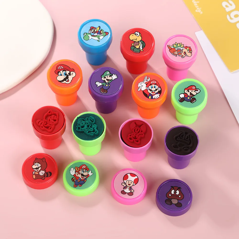 Timbres Super Marios pour enfants, 12 pièces, figurines d'action, chevalière pour enseignant, récompense, accessoire pour enfants, jouets classiques, cadeau