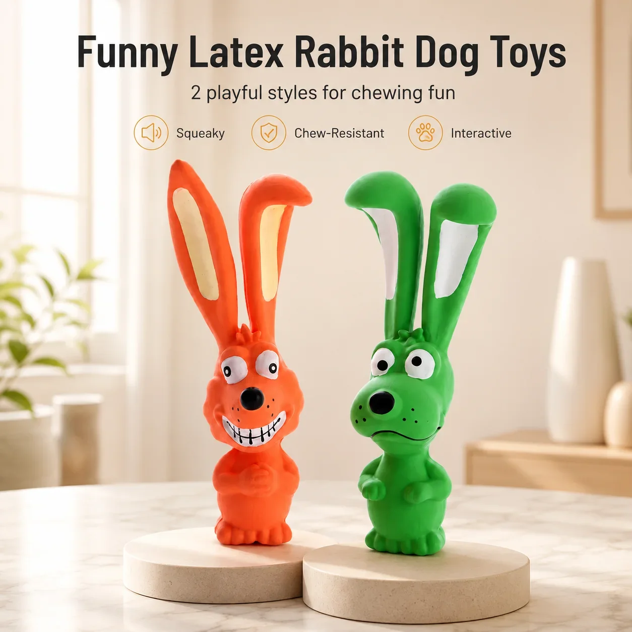 Latex Playful Rabbit Squeaky Toy, Durable Chew Resistant Toy, Interactive Boredom Relief Dog Toy