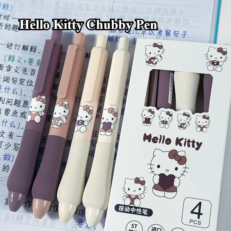 4 pz/set Sanrio Kawaii Hello Kitty Push Pen 0.5mm Inchiostro Nero Penna A Sfera Gel Coreano Simpatico Cartone Animato Penna A Sfera Materiale Scolastico