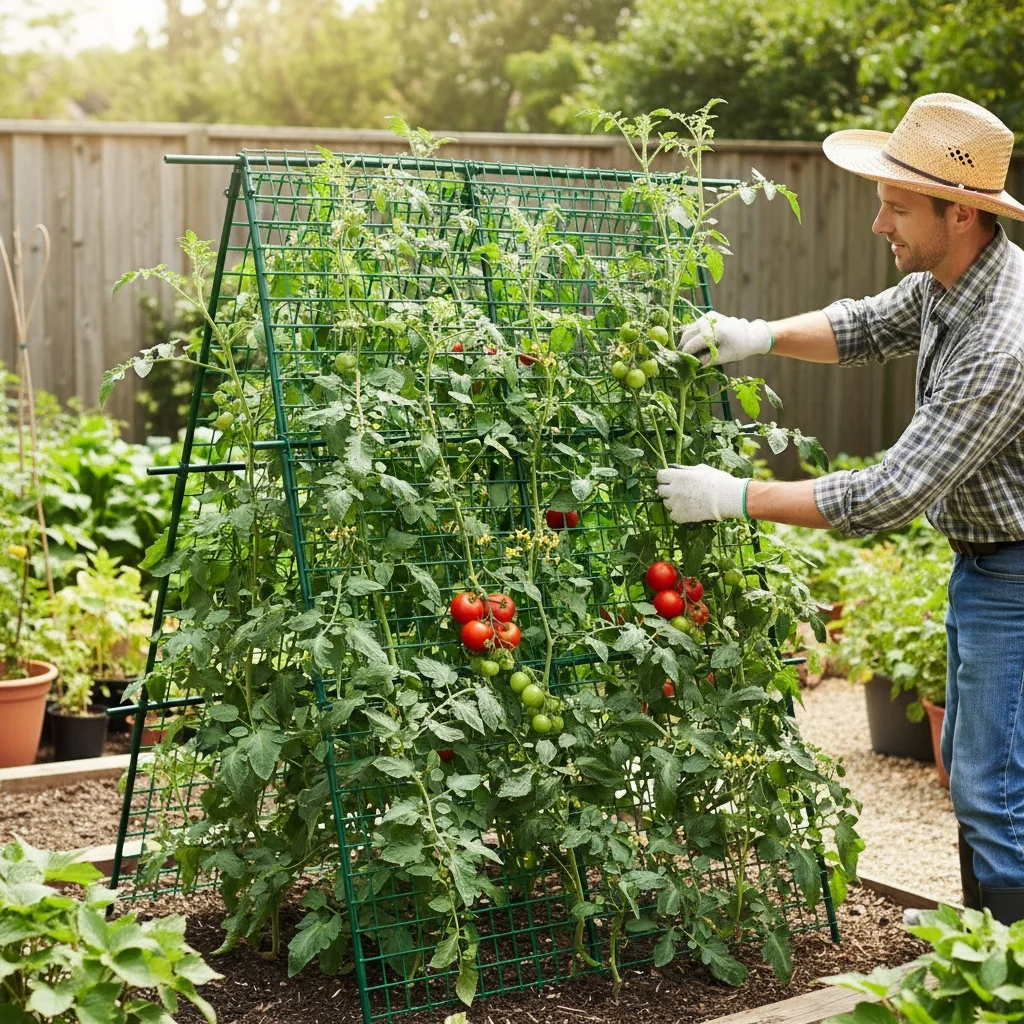 

48-дюймовая высокая садовая решетка для поддержки растений, A-рамка для овощей, металлическая нержавеющая рама для восхождения своими руками, комплект с сеткой для восхождения