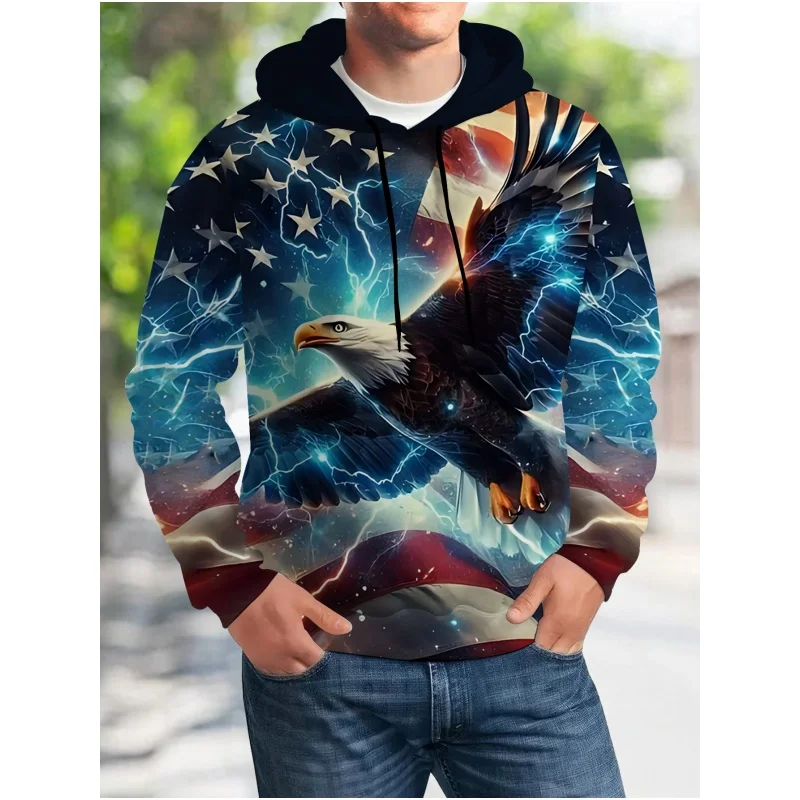 New fashion cool man hoodie 3D printed hoodie version trend American flag Eagle men's sportswear casual unisexes pullover