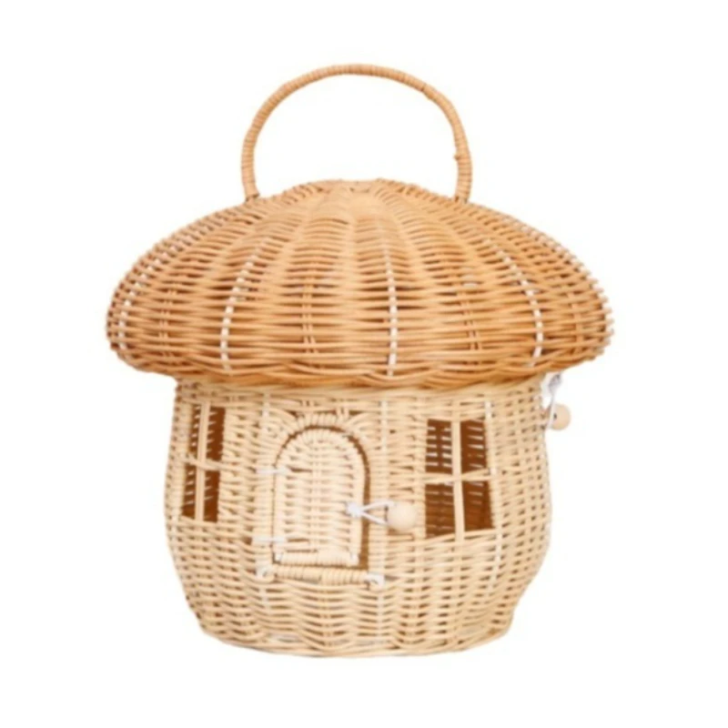 

Women's Handmade Top Handle Rattan Handbag Mushroom House Shape Boho Aesthetic Summer Shoulder Bag