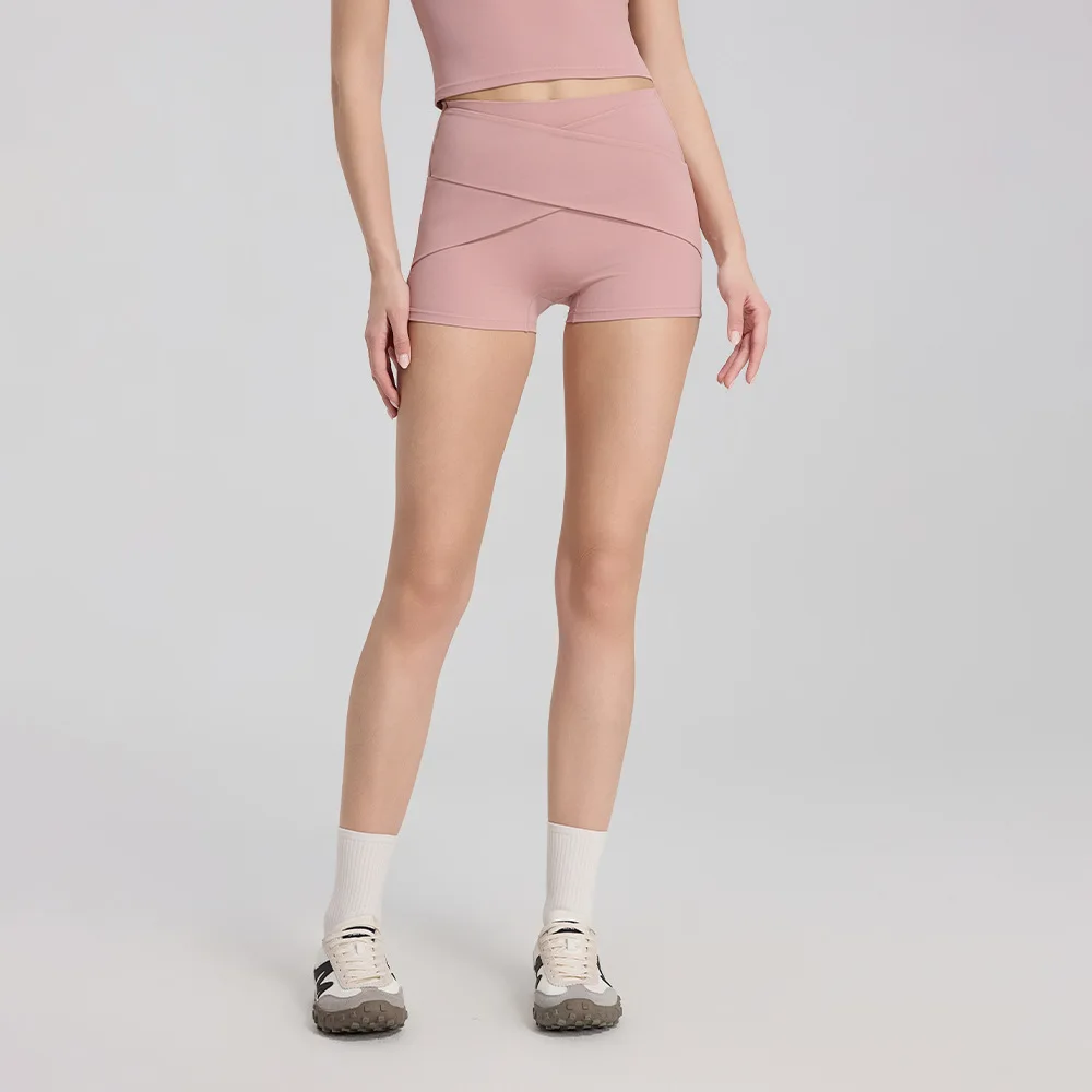 Cross High Waist Cinched Peach Hip Lifting Shorts for Women, Seamless Sports Three Quarter Shorts, Quick Drying Fitness Pants