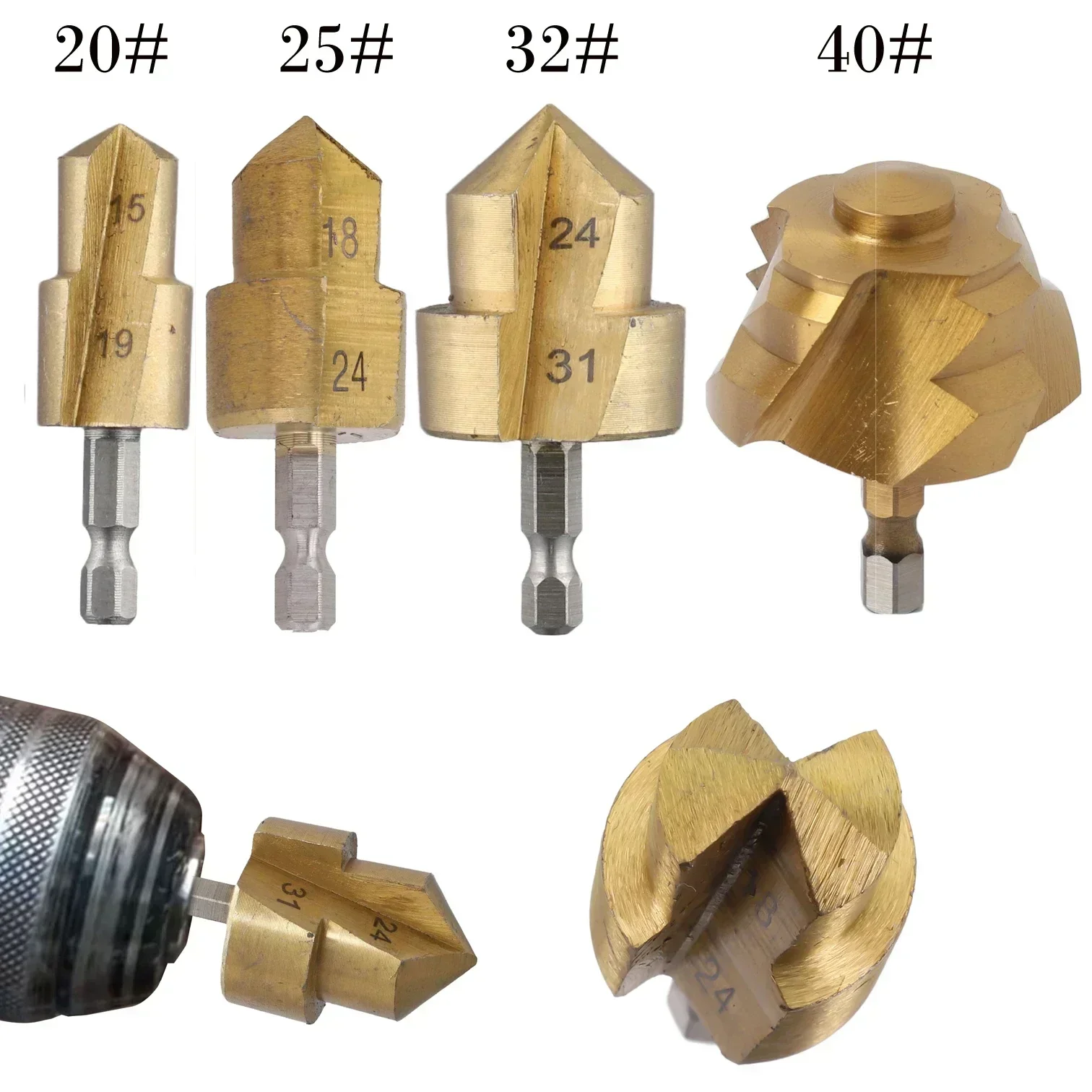 4pcs PPR Lifting Stepped Drill Bit Hexagon Shank Water Pipe Connection Tool 20/25/32/40mm Full Open Process Reaming Drill Tool