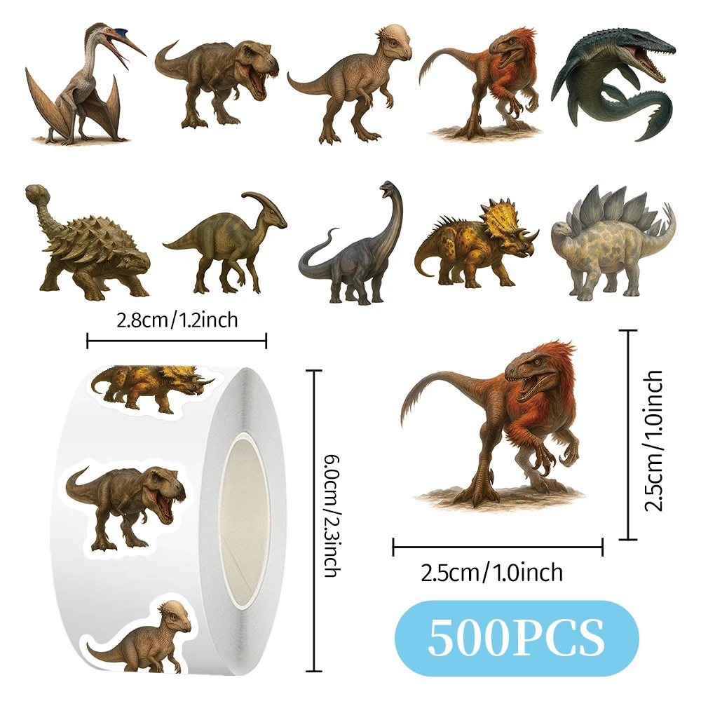 500pcs/Roll Dinosaur Animal Graffiti Stickers Cool Cartoon Decals DIY Skateboard Luggage Scrapbook Reward Sealing Label Sticker