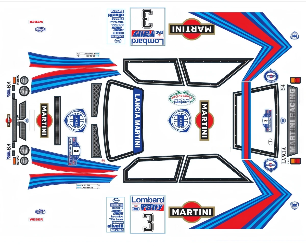 Pre-Cut Martini Decal Sticker for 1/10 Lancia Delta S4 Rally Clear Body