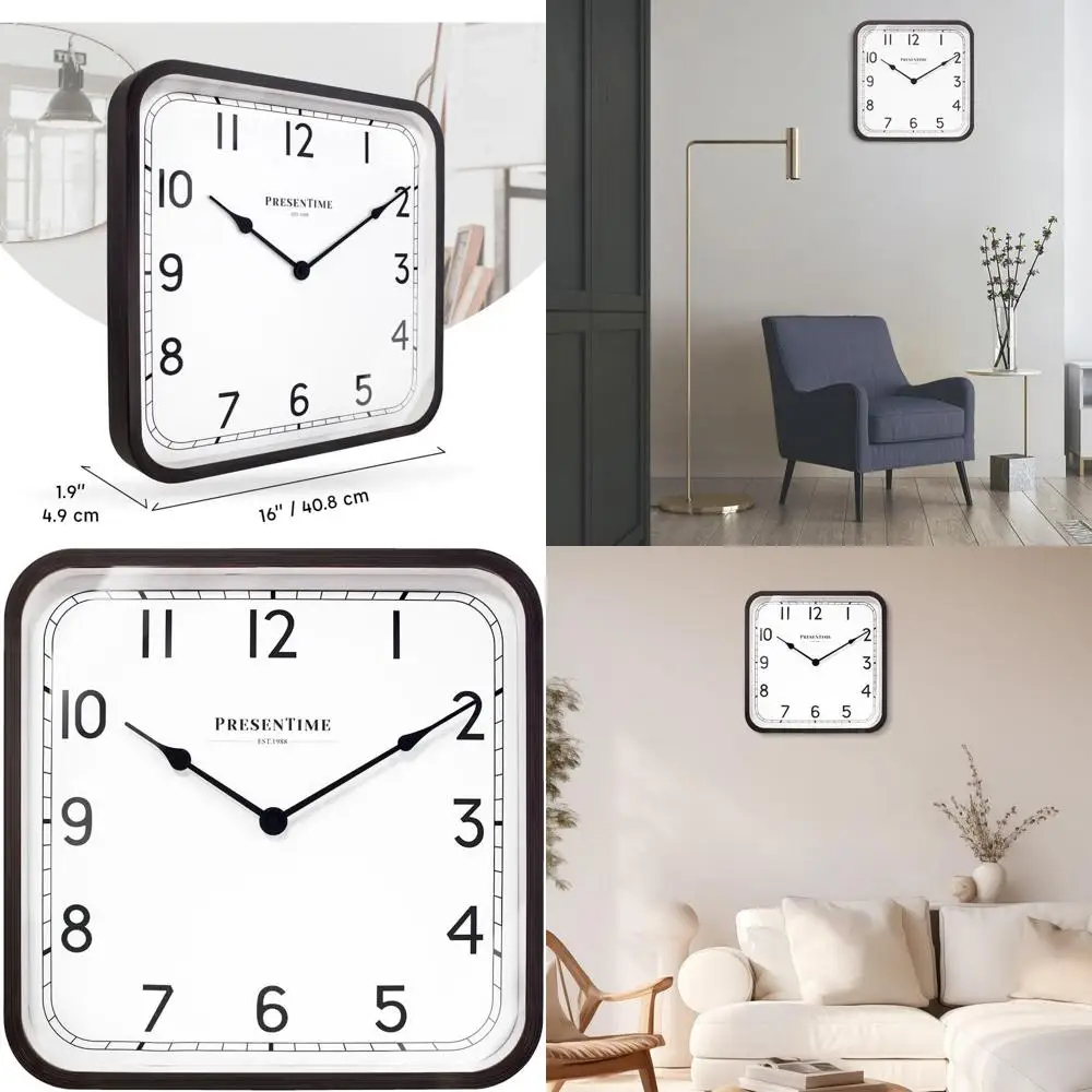 

16 Modern Farmhouse Square Wall Clock, Silent, Oil Rubbed Bronze Finish, Home Decor Art Piece