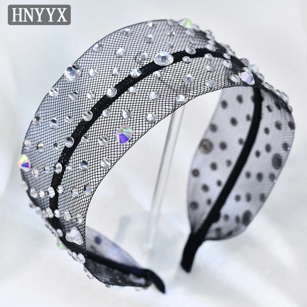 HNYYX Rhinestone opaska na głowę z szerokim rondem barokowa obręcz do włosów Vintage akcesoria do włosów dla kobiet festiwalowe nakrycia głowy Party nakrycie głowy A66
