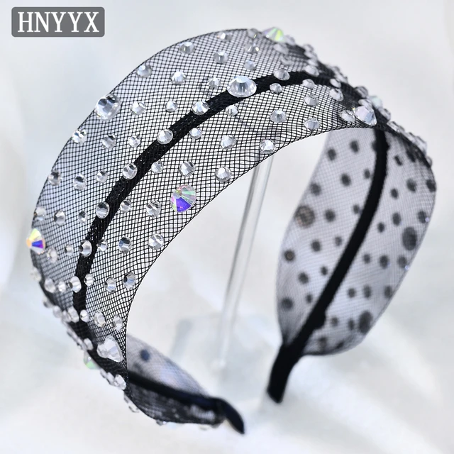 HNYYX Rhinestone opaska na głowę z szerokim rondem barokowa obręcz do włosów Vintage akcesoria do włosów dla kobiet festiwalowe nakrycia głowy Party nakrycie głowy A66