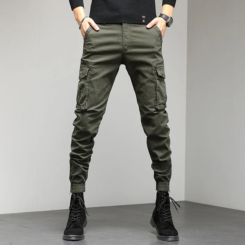 Mens Spring Pant Warm Casual Pocket Plus Size Cargo Pants Autumn zipper foot Fashion Loose Long Trouser Brushed Worker Baggy Men