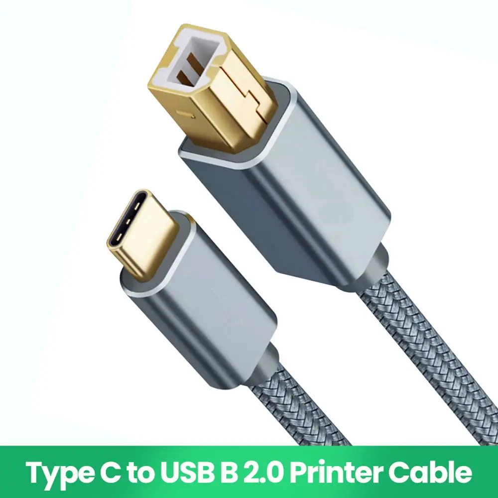Plug Laptop Nylon Braided Computer Printer Cable Printer High Speed USB Type-C to USB B 2.0 For Epson HP Brother