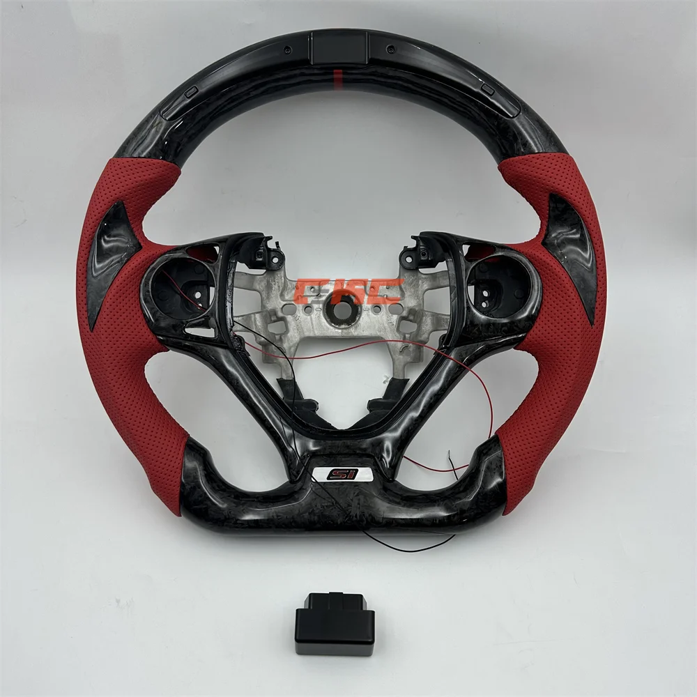 

Customized Black Forged Carbon Fiber red leather LED Steering Wheel for 2012 2013 2014 2015 Honda Civic