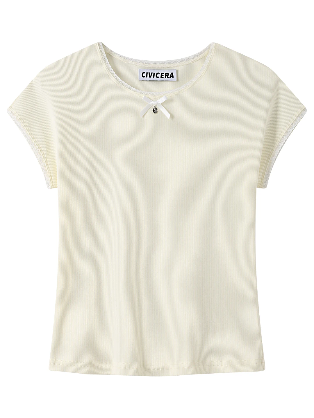 

CIVICERA Sweet Lace Splice Knitted Top Women's Slim Fit ort Sve T-irt Korean Sle Knot Summer Faion